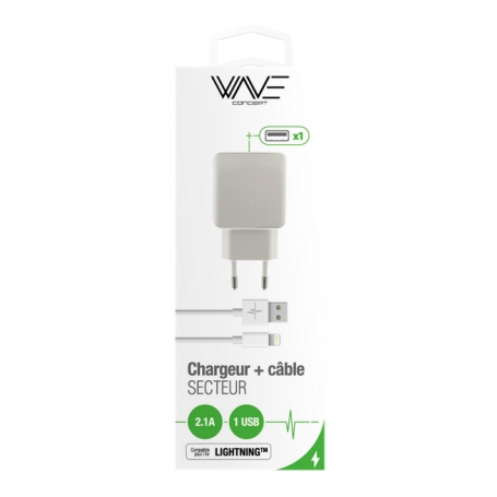 Pack Chargeur Secteur USB + Câble Lightning 1M pour iPhone - Macinfo