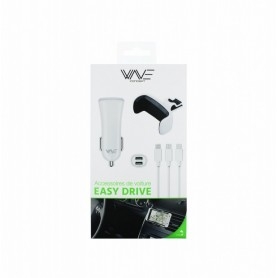 Wave - Pack Chargeur voiture - Câble 3 en 1 + Chargeur 1 USB 3,1A