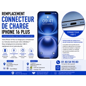 Remplacement connecteur de charge USB-C iPhone 16 Plus