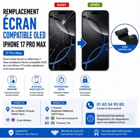 Réparation remplacement écran compatible OLED Apple iPhone 17 Pro Max Macinfo Paris