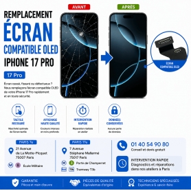 Réparation remplacement écran compatible OLED Apple iPhone 17 Pro Macinfo Paris