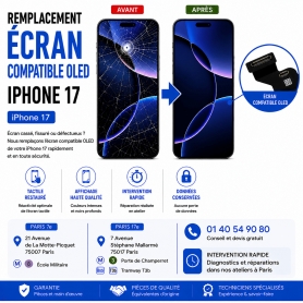 Réparation remplacement écran compatible OLED Apple iPhone 17 Macinfo Paris