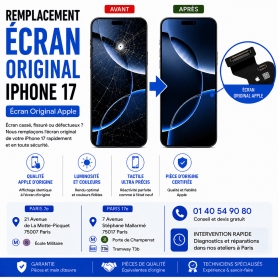Réparation remplacement écran original Apple iPhone 17 Macinfo Paris