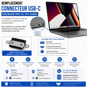 Réparation remplacement connecteur USB-C MacBook Pro 16 pouces M1 A2485 Paris