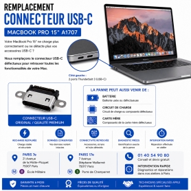 Réparation remplacement connecteur USB-C MacBook Pro 15 pouces A1707 Paris