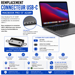 Réparation remplacement connecteur USB-C MacBook Pro 13 pouces A2289 Paris