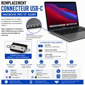 Réparation remplacement connecteur USB-C MacBook Pro 13 pouces A2289 Paris