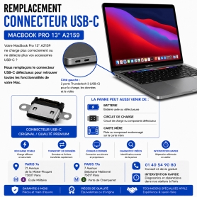 Réparation remplacement connecteur USB-C MacBook Pro 13 pouces A2159 Paris