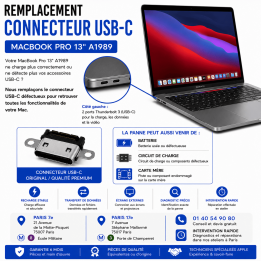 Réparation remplacement connecteur USB-C MacBook Pro 13 pouces A1989 Paris