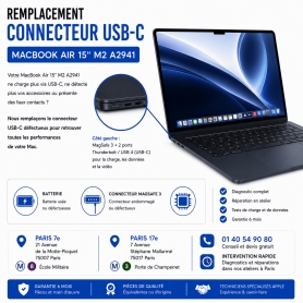 Réparation remplacement connecteur USB-C MacBook Air 15 pouces M2 A2941 Paris
