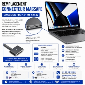 Réparation remplacement connecteur MagSafe 3 MacBook Pro 14 pouces M1 A2442 Paris