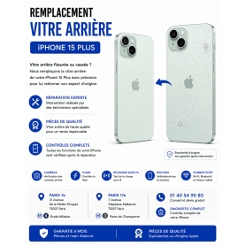 Réparation remplacement vitre arrière iPhone 15 Plus Paris