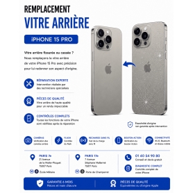 Réparation remplacement vitre arrière iPhone 15 Pro Paris