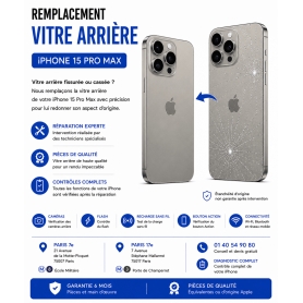 Réparation remplacement vitre arrière iPhone 15 Pro Max Paris