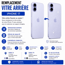 Réparation remplacement vitre arrière iPhone 17 Paris