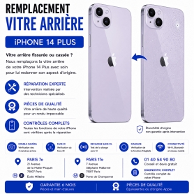 Réparation remplacement vitre arrière iPhone 14 Plus Paris