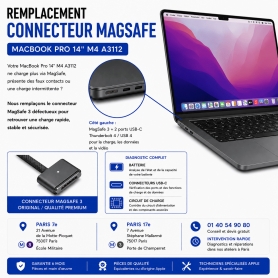Remplacement connecteur charge MagSafe MacBook Pro 14 pouces M4 A3112 Paris