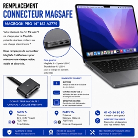 Remplacement connecteur charge MagSafe MacBook Pro 14 pouces M2 A2779 Paris