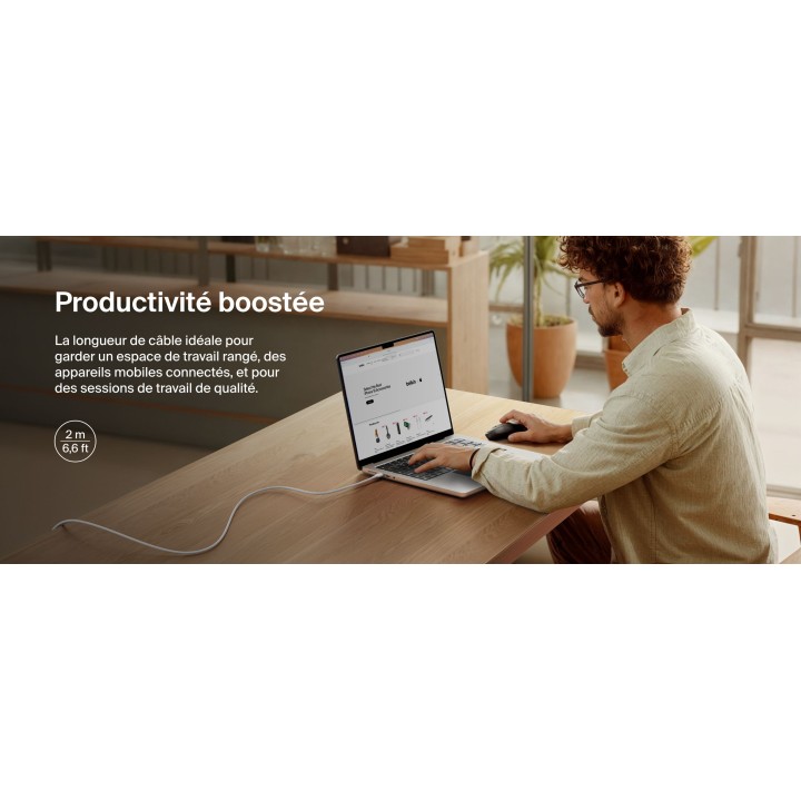 Câble Belkin USB-C vers USB-C 2 m 240 W blanc