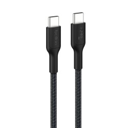 Câble Belkin USB-C vers USB-C 2 m 240 W noir — connecteurs et gaine tressée