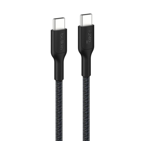 Câble Belkin USB-C vers USB-C 2 m 240 W noir — connecteurs et gaine tressée