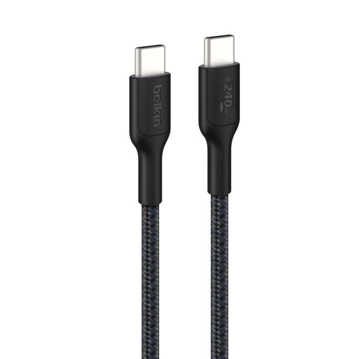 Câble Belkin USB-C vers USB-C 2 m 240 W noir — connecteurs et gaine tressée