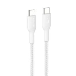 Câble Belkin USB-C vers USB-C 2 m 240 W blanc — connecteurs et gaine tressée