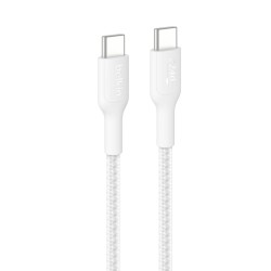 Câble Belkin USB-C vers USB-C 2 m 240 W blanc — connecteurs et gaine tressée