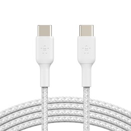 Câble Belkin USB-C vers USB-C 1 m 60 W blanc — connecteurs et gaine tressée