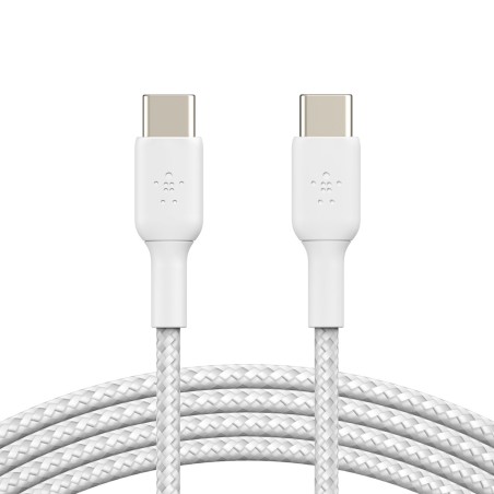 Câble Belkin USB-C vers USB-C 1 m 60 W blanc — connecteurs et gaine tressée