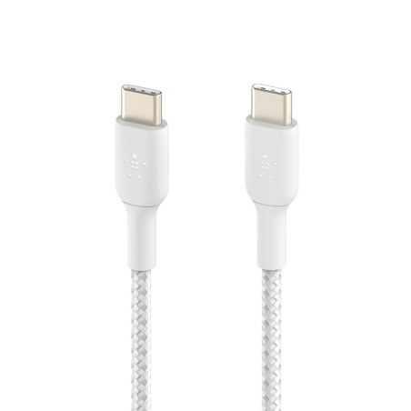 Câble Belkin USB-C vers USB-C 1 m 60 W blanc — détail des connecteurs