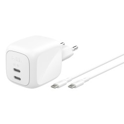 Chargeur secteur Belkin GaN 67 W blanc avec câble USB-C vers USB-C de 2 m