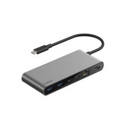 Hub USB-C Belkin 8 ports gris avec HDMI, Ethernet 2,5 Gb et lecteurs SD/microSD