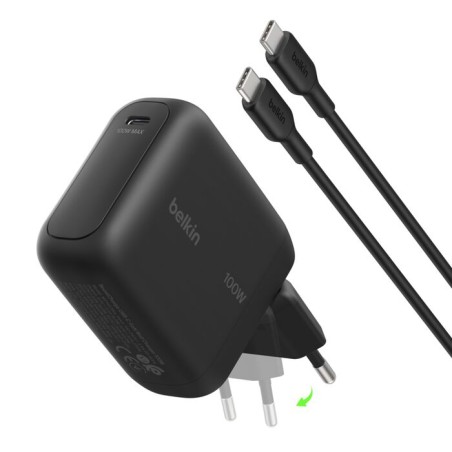 Chargeur GaN Belkin USB-C 100 W noir avec câble USB-C 1,5 m