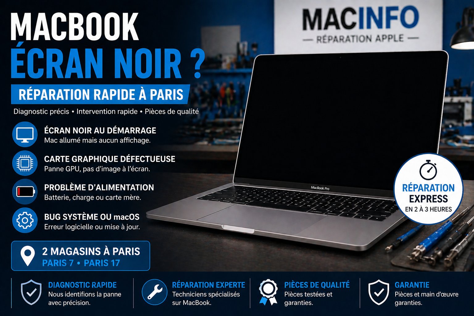 macbook ecran noir reparation paris